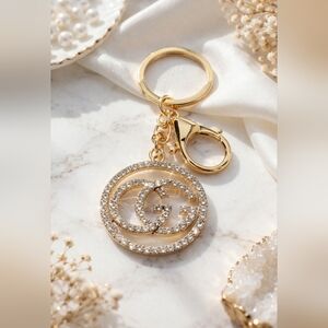 Gold-Tone Rhinestone Fashion Keychain | Glam Bag Charm